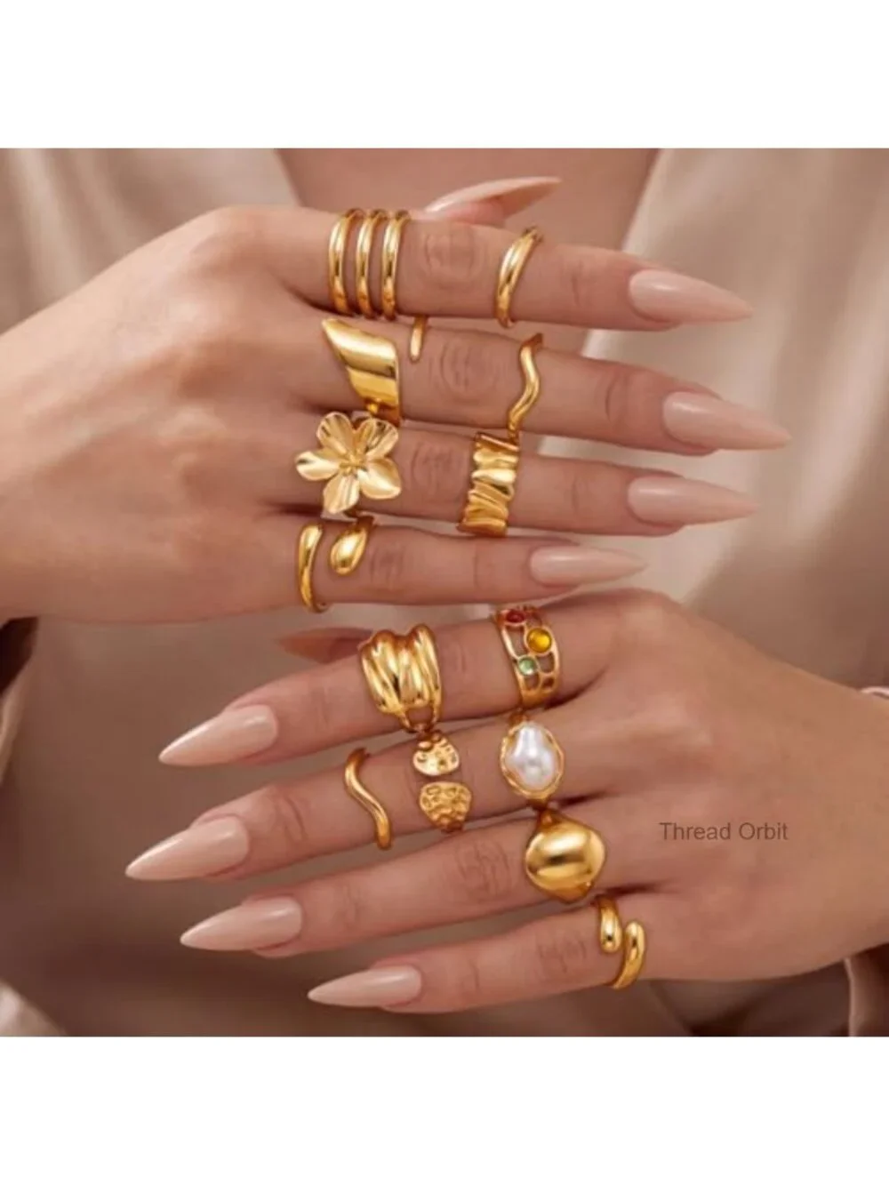 20 Gold Plated Adjustable Stacking Rings Set Open Chunky Statement Knuckle Rings